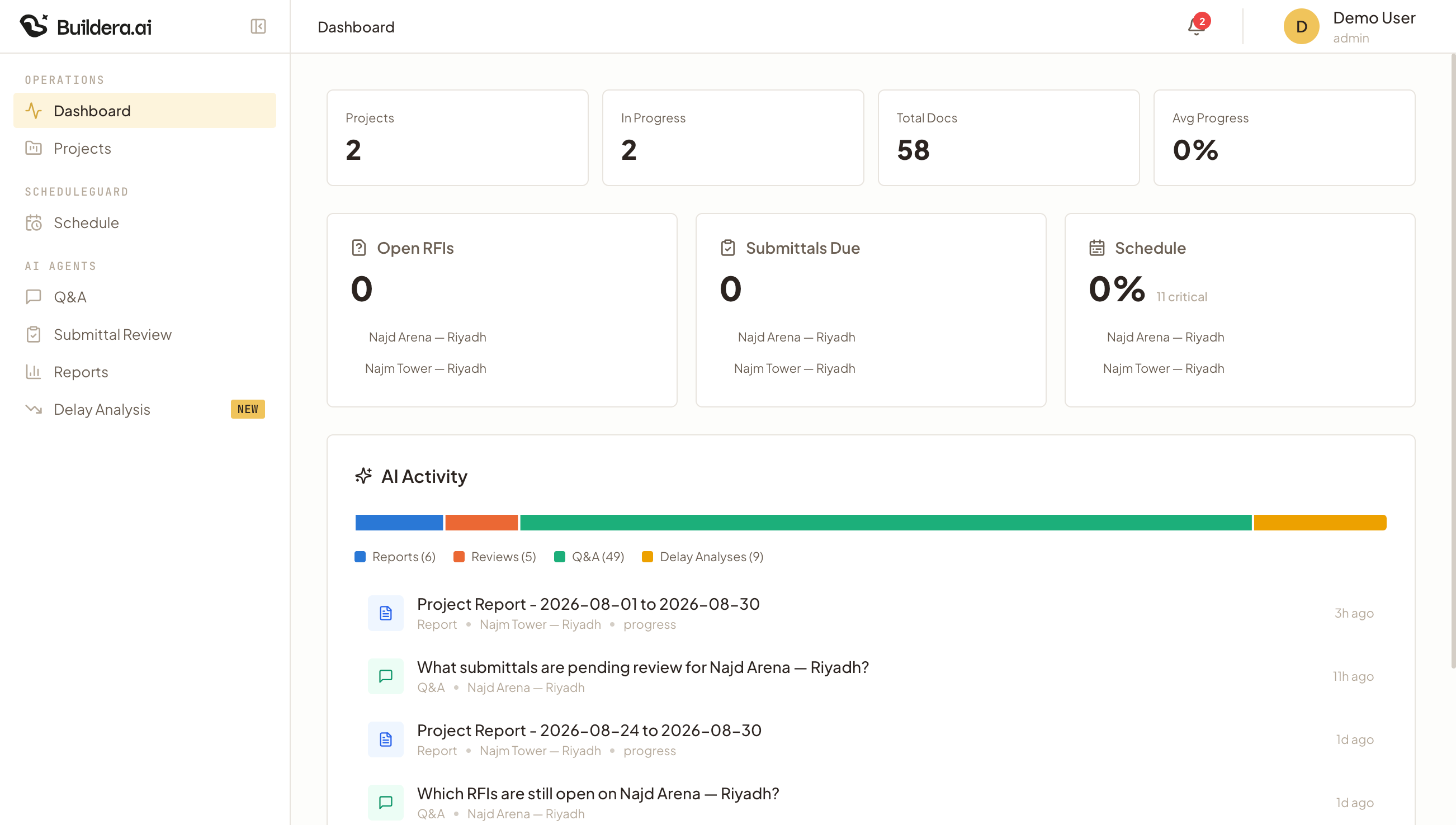 Buildera workspace — agents, documents and runs