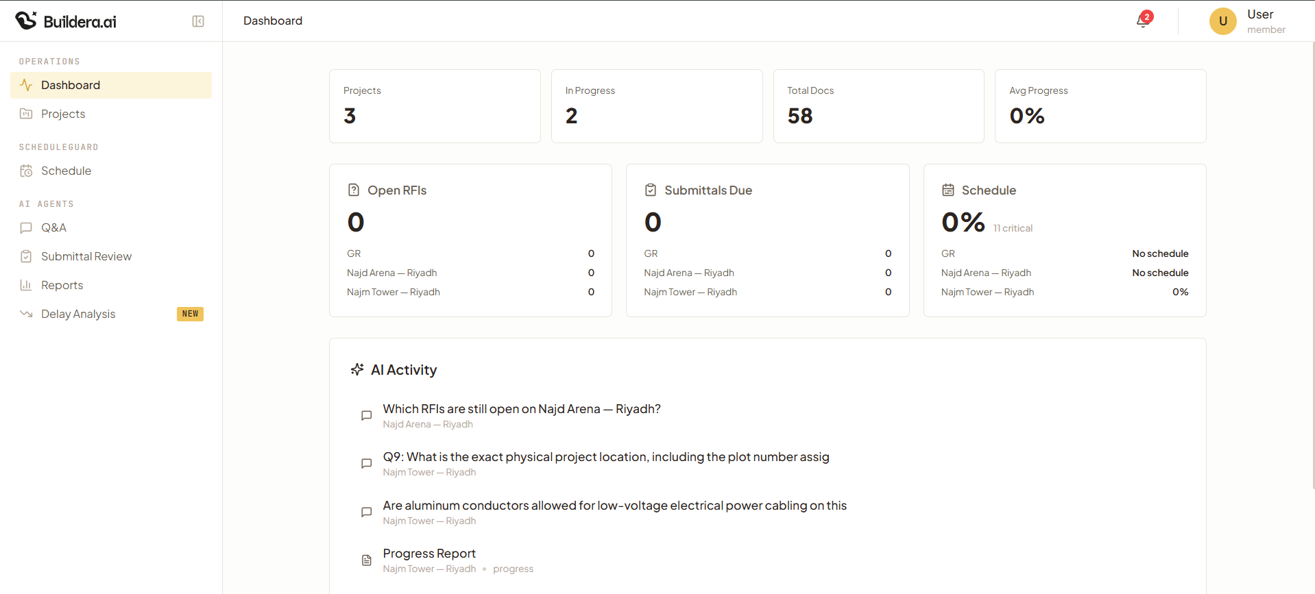 Buildera workspace — agents, documents and runs